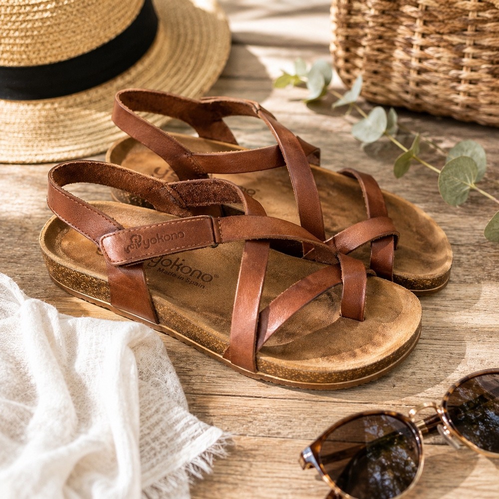 Yokono Brown Leather Strappy Sandals Made in Spain Boho Minimalist Comfort 7